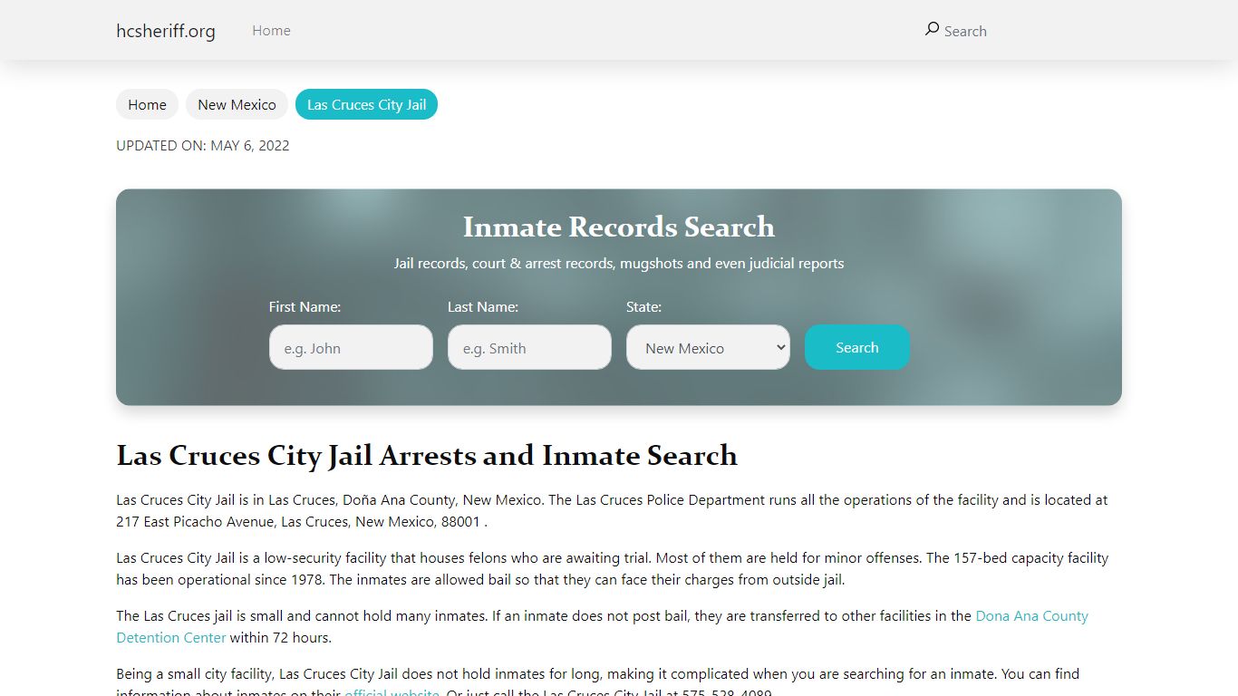 Las Cruces City Jail Arrests and Inmate Search - hcsheriff.org